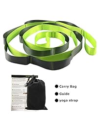 NiNe JerMent Green Exercise Strap,Exercise Leg Strap, Nonelastic 12 Loops Stretch Strap for Yoga, Pilates and Dance (Fluorescent Green)