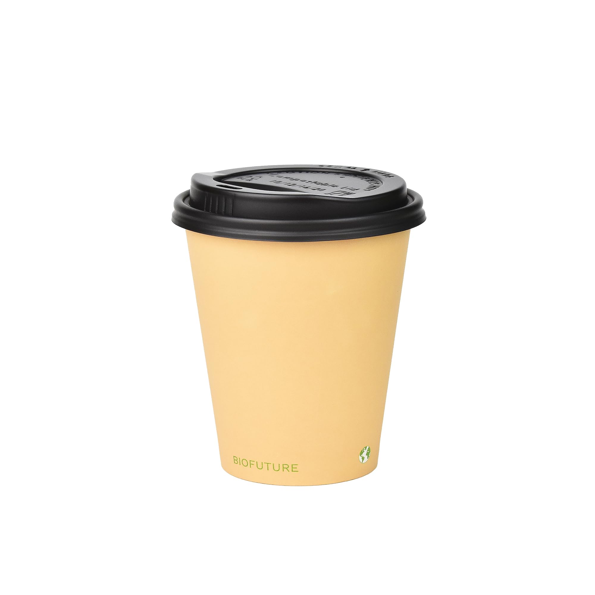 BIOFUTURE Biodegradable Coffee Cups – Sand, 50 Count Disposable, 6 Ounce Paper Cups with Lids – Eco-Friendly and 100% Compostable – Ideal for Tea, Coffee, and Hot Drinks (50 Pcs, Sand, 6oz)