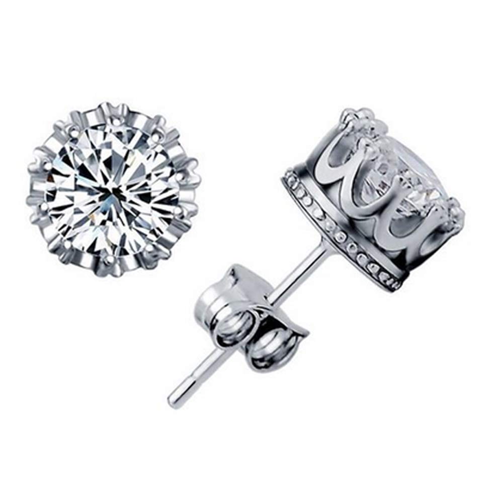 Unisex earrings silver 925 round crown zircon diamond CZ 8 mm offer UN45