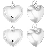 Beebeecraft 1 Box 5Pcs Silver Heart Charms For Jewelry Making, 925 Sterling Silver Plated Brass 3D Puffy Love Heart Charms for Valentine DIY Crafts Necklace Pendant Earrings