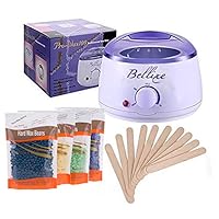 Wax Warmer Hair Removal Kit, Professional Wax Heater Pot Self-Waxing Spa with 4 Flavors Hard Wax Beans + 10 Wax Applicator Sticks Temperature Setting Electric Wax Heater Home Waxing