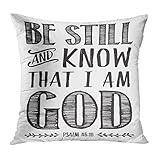 TOMKEYS Throw Pillow Cover Christian Biblical Calligraphy with Elegant Swashes Accents from Psalms Be Still and Know That I Am God Decorative Pillow Case Home Decor Square 18x18 Inches Pillowcase