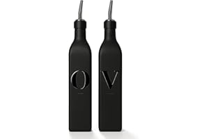 Olive Oil Dispenser Bottle Set – Glass Oil and Vinegar Dispenser Set for Kitchen with Matte Black Stainless Steel Spouts & Fu