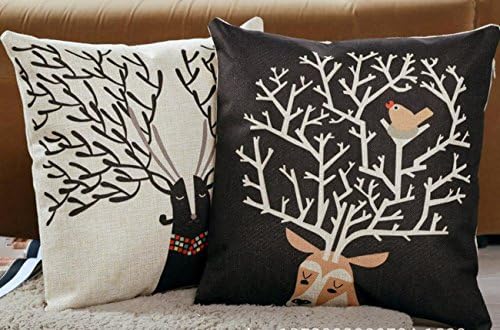 Euhome 18 "X 18 " Cotton Linen Decorative Throw Pillow Covers Cushion Cover Cute Deer,Set of 2