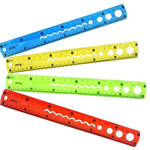 30cm/12inch Plastic Rulers Bendable Flexible Rubber Rulers Transparent Shutterproof Straigt Rulers, 12 In Flexi Rulers for School,Classroom,or Office(4PCS)