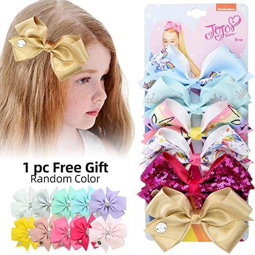 6pcs JOJO Siwa Hair Bows Alligator Clips for Girls Unicorn Grosgrain Ribbon Hair Barrettes Accessories for Toddler Kids