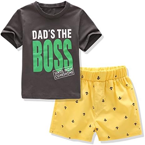AJia Kids 2 Piece Short Sleeve Shirt and Shorts for 1 to 5 Years Olds Little Boy (5 Years (120), Gray/Yellow)