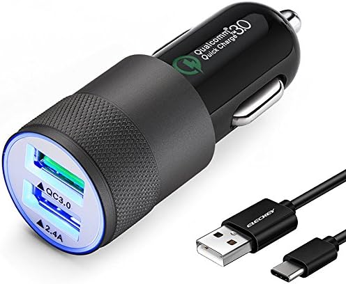 Rapid USB C Car Charger for Samsung Galaxy S8/S8 Plus/Note 8, LG V30/V20/G6/G5, HTC 10/U11/Bolt/Ultra with Quick Charge 3.0 Port and 3.3ft USB Type C Cord