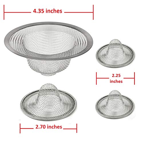 JVLM Home 4 PCS Stainless Steel Fine Mesh Kitchen Sink Strainer for Tub Shower Drain Bathroom Utility Laundry Room