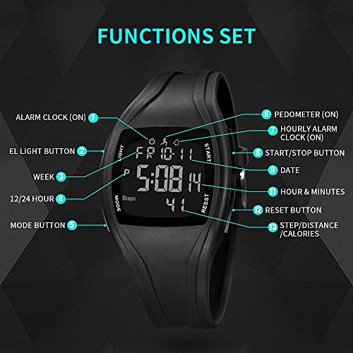 Digital Sport Watch,Digital Watch with Pedometer, Digital Wrist Watches with Alarm Date and Time