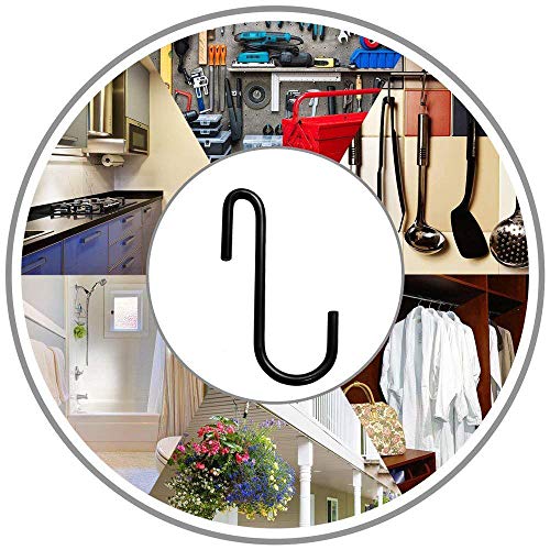 24 Pack Heavy Duty S Hooks Black S Shaped Hooks Hanging Hangers Pan Pot Holder Rack Hooks for Kitchenware Spoons Pans Pots Utensils Clothes Bags Towels Plants