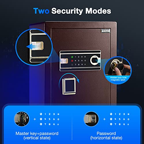 ADIMO Safe, 2.5 Cubic Feet Cabinet Safe Box with LCD Smart Touch Screen and Digital Keypad, Smart Alarm System and Removable Shelf, Home & Office Safe for Documents, Money, Gold and Pistol