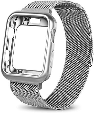 HONEJEEN Compatible with Apple Watch Band 38mm 42mm with Case, Stainless Steel Mesh Milanese Loop with Adjustable Magnetic Closure Replacement for iWatch Band Compatible with Apple Watch Series 3 2 1