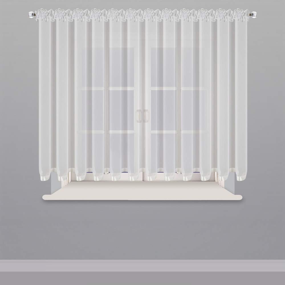 FKL DESIGN Home Deco Balcony Curtain - Voile Curtain with Ruffle Tape for Bedroom Living Room Children's Room Soft Modern Curtain (150x400cm) White LB-80 — image 1