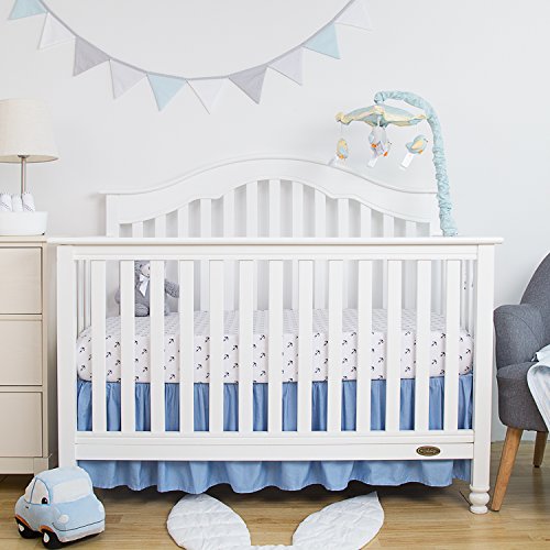 TILLYOU White Crib Skirt Dust Ruffle, 100 Natural Cotton, Nursery Crib