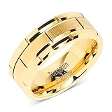 100S JEWELRY Tungsten Ring for Men Wedding Band Gold Brick Pattern Brushed Beveled Edge Size 6-16