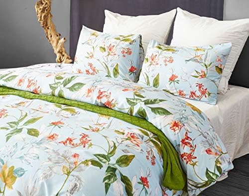 Chanyuan Botanical Floral Duvet Cover Set King Size Multi-Color Flowers Leaves on Light Blue Patterned Bedding Soft Microfiber Comforter Quilt Cover Rustic Garden Design (7990,K)