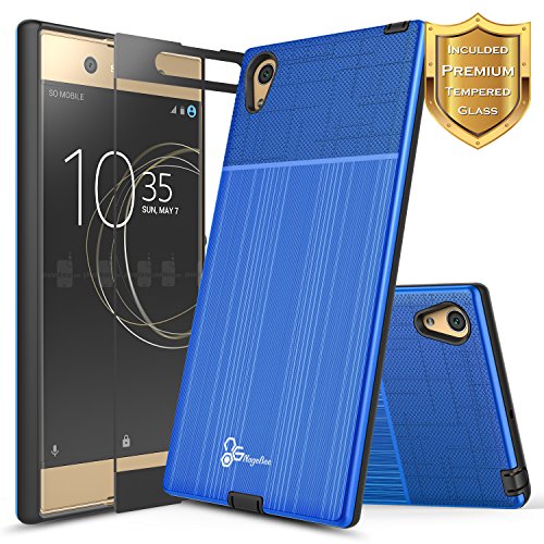 Xperia XA1 Ultra Case with [Full Cover Tempered Glass Screen Protector], NageBee [Brushed] Heavy Duty Defender Dual Layer Protector Case For Sony Xperia XA1 Ultra (Blue)