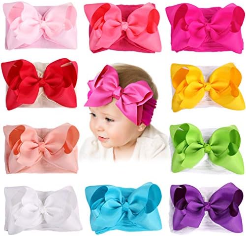 Baby Girl Headbands Newborn Infant Toddler Knotted Hairbands Bows Elastic Soft Floral Hair Band (FREE, 5inch 10pcs)