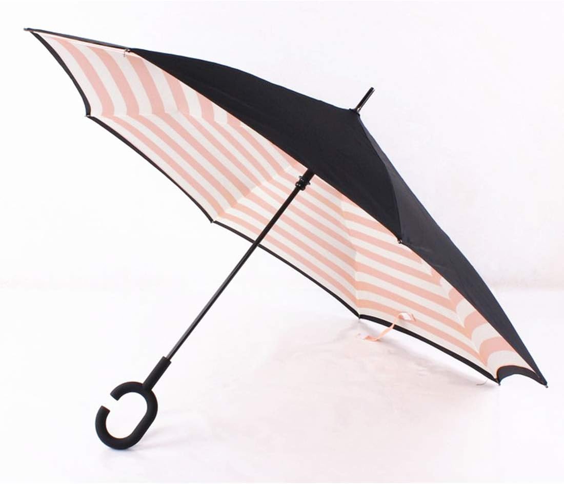 AIYAMAYA Naval Grain Reverse Umbrella Double Foreign Trade Long Umbrella Umbrella Sunshade Umbrella Yellowish Green (Color : Pink)