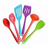 6-Piece Multicolor Silicone Kitchen Utensils - 2 Turners, 2 Spoons, 1 Spatula & 1 Ladle Heat Resistant