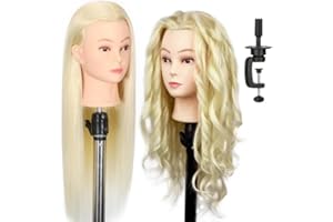 22" MQHIHI Mannequin Head Human Hair Training Head Cosmetology Manikin Doll Head with 80% Real Human Hair for Hairdresser Practice Cutting Braiding Hair Styling with Clamp Holder and Tools (Blond)