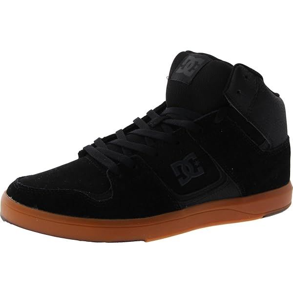 DC Boys Pure High Top EV Skate Shoes - Black Camo With Ankle Strap & Elastic Laces, Size 7 Big Kid