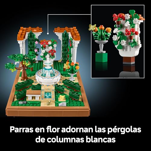 Icons Jardín con Fuente Maqueta para Adultos con Plantas y Flores Artificiales: Caléndula, Buganvilla, Geranio, Decoración para el Hogar, Figura de Pájaro, Regalo para Mujeres y Hombres 10359