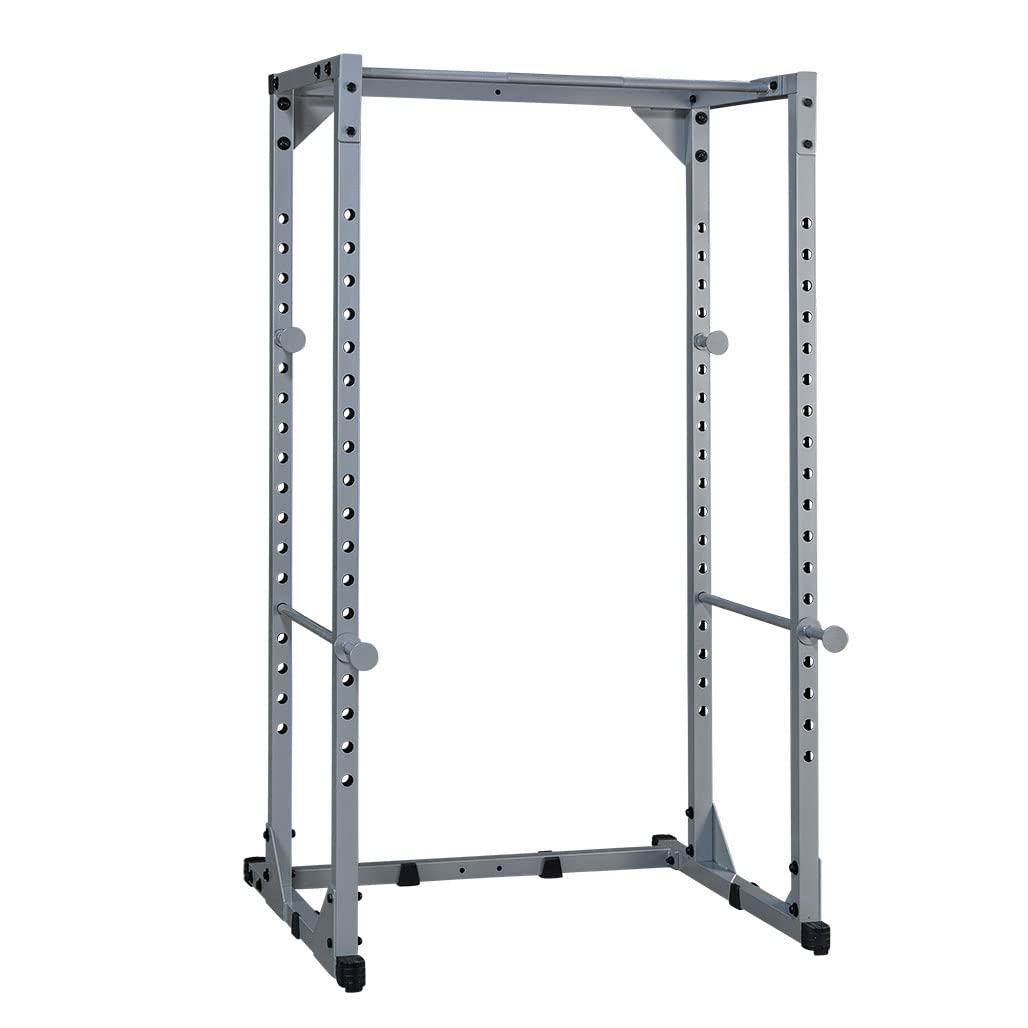 Body-Solid Powerline Power Rack ajustable - Marco de acero resistente para entrenamiento de fuerza de 18 niveles con varillas de seguridad y barra de dominadas para gimnasio en casa, plateado (gris)