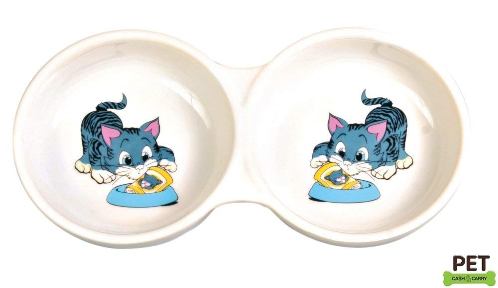 Trixie Double Diner Ceramic Cat Bowl With Print