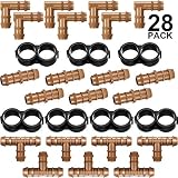 28 Pieces Drip Irrigation Fittings Kit 1/2 Inch Tubing Set Including 7 Tees, 7 Couplings, 7 Elbows and 7 End Cap Plugs Drip Irrigation Barbed Connectors for Compatible Drip or Sprinkler Systems