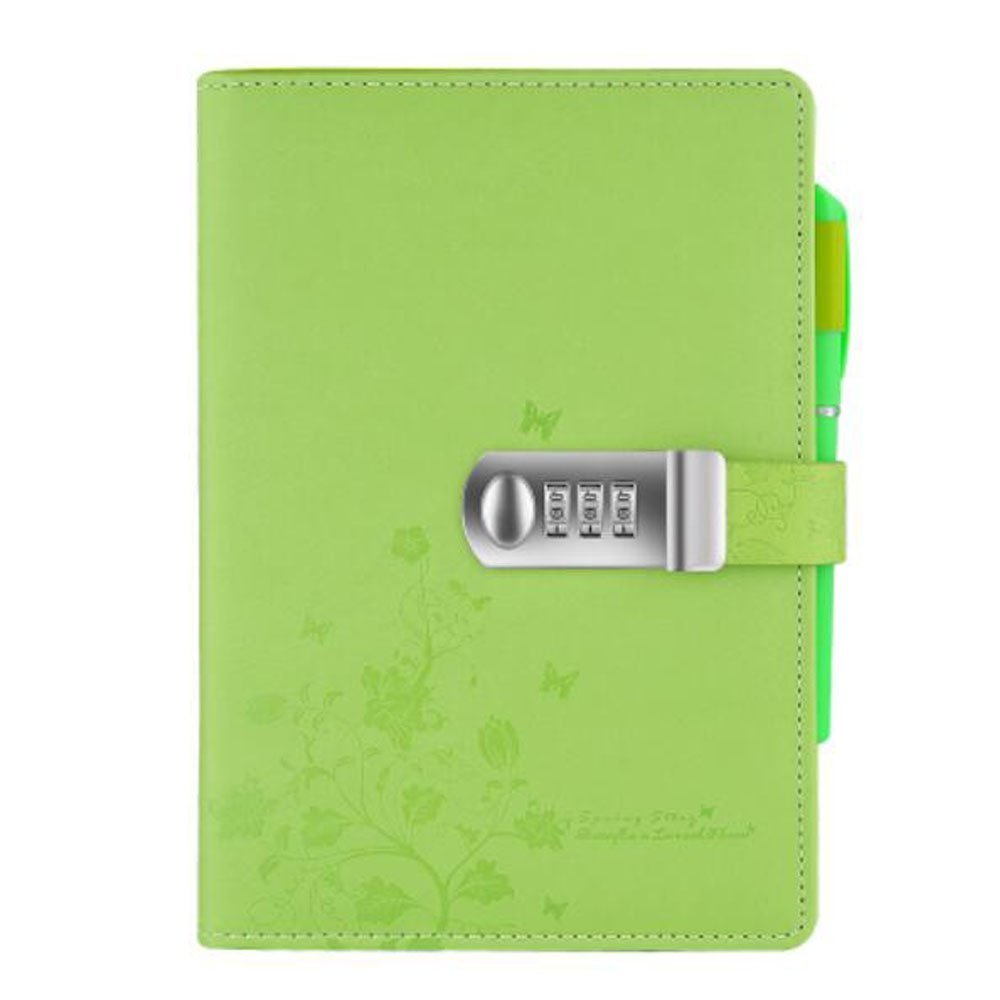 Leather Diary,Writting Lined Journal Travel Notebook with Passwork for Anniversary Birthday Gift,Butterfly and Flower Pattern,A5(210x145mm), NPN99-1,Green