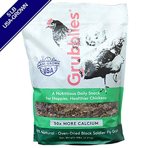 Grubblies - 5 lb. Bag USA-Grown Non-GMO Grubs, 50x More Calcium Than Mealworms - a Daily Nutritious Snack to Treat Your Chickens - 100% Natural and Oven-Dried for Happy, Healthy Hens