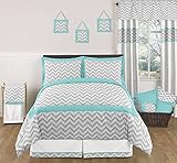 Turquoise and Gray Zig Zag Childrens, Kids, Teen 3 Piece Full / Queen Girl or Boy Chevron Bedding Set