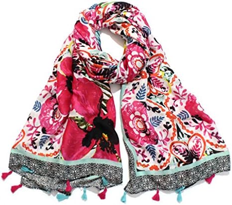 YUNEE Colorful Flower Fringed Shawl Woman Long Travel Warm Beach Towel (Color1)