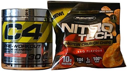 C4 Pre Workout Cherry Limeade (G4) Bundled with One Bag Of MuscleTech Nitro Tech Protein Crunch Chips BBQ Flavor