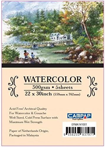 Campap Water Color Paper Pack Noblesse Series - 22 X 30 inches (5 sheets) - 300 gsm - PACK of 2
