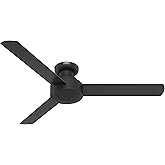 Hunter 52 inch Indoor Ceiling Fan No Light - Black Modern Ceiling Fan without Light, 3 Blades, Low Profile Mount, For Bedroom