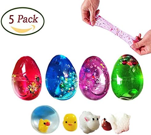JPDX Colorful Pearl Crystal Fluffy Surprise Slime Egg Filled with Toys Clear Slime Putty Stress Relief Toys For Kids 5 Pack