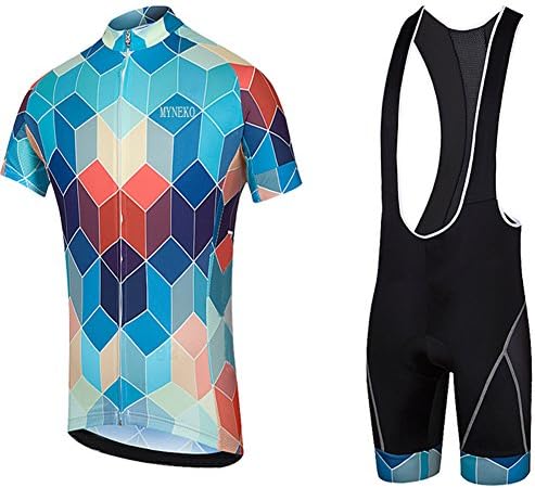 MYNEKO Mens Upgrade Pro Team Style Short Sleeve Cycling Jersey Suit Jersey and Bib Shorts,Large