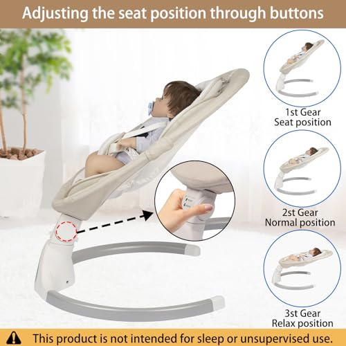 JFOVMCYG Electric Swing for Newborns with Remote Control, 5 Swinging Speed, 8/15/30 Minute Timer, 5 Point Harness, Washable Seat, Stable Structure – Ivory White | 5 oscillation speeds, 3 seat positions, 8/15/30 minute timer, 5-point harness, washable seat