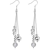 Elegant Ball Bead Long Chain Dangle Drop Earrings for Women Sterling Silver Plated Fashion Tassel Thread Hook Dangling