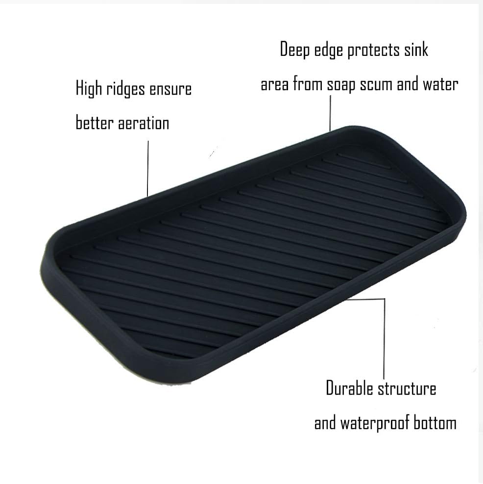 webake Kitchen Caddy Sink Tidy Organiser Silicone 2 Pcs Kitchen Sink Tray Sponge Holder for Dish Sponge Soap Dispenser, Scrubber, Black - Image 5