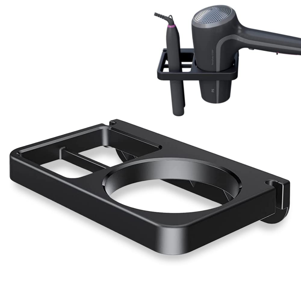 Hair Dryer Holder for Wall Hair Dryer Hair Straightener Wall Hanging Hair Dryer Holder Wall Mounted Tool Holder Bathroom Wall Organizer For Blow Dryer Black Hair Dryer And Straightener Holder