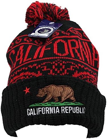 California Republic Beanie Cuffed Soft Variety Colors 5oz (Black/Red Striped)