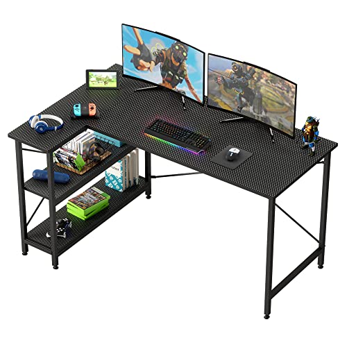 Bestier L Shaped Desk with Storage Shelves 55 Inch Corner Computer Desk Writing Study Table