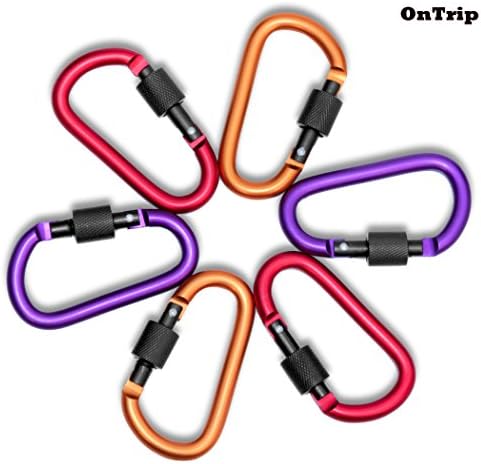 D Locking Carabiner Keychain , Aluminum Spring Key Carabiners Clip Carrying Gear Lock Buckle Key Holders Hook Outdoor Camping Equipment (6 Count）