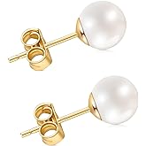 HAINBAG Pearl Stud Earrings for Women, Handpicked Freshwater Pearl Hypoallergenic Silver Post Earring Studs