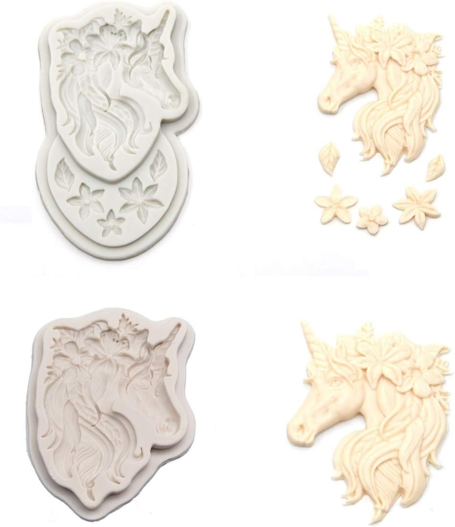 Unicorns Cake Border Decoration Silicone Mold Set By Garloy,2 Pcs Unicorn Molds in Different Shapes for Sugarcraft, Fondant Chocolate,Candles, Cupcake Topper, Jewelry, Polymer Clay, Crafting Projects