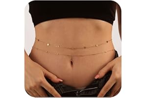 Honsny 2PCS 25-43Inch 18K Gold Plated Waist Chain Minimalist Pearl Belly Body Chain Gold Layered Sexy Bikini Body Chains Waist Jewelry for Women